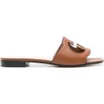 Sandales plates de créateur Gucci marron en cuir à bouts carrés Pointure 39 pour femme 