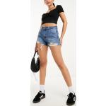 Shorts taille haute Guess bleus à effet vieilli délavés classiques pour femme en promo 