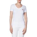 T-shirts col V Guess Jeans blancs à manches courtes à col en V Taille XL look fashion pour femme en promo 
