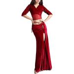 Danses orientales d'automne rouges en velours à strass respirantes à col en V Taille XL look fashion pour femme 