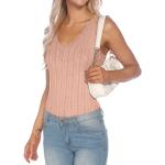 Débardeurs échancrés roses en viscose sans manches à col en V Taille XL look fashion pour femme en promo 