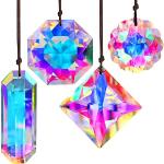 H&D HYALINE & DORA Lot de 4 prismes en cristal coloré à suspendre, attrape-soleil en verre pour fenêtre, lustre, pendant, décoration de jardin d'intérieur