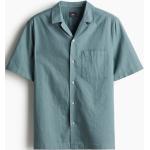 Chemises H&M turquoise en lin à manches courtes Taille XXL classiques pour homme 