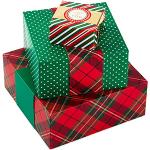 Hallmark Boîtes cadeaux de tailles assorties avec bandes enveloppantes pour Noël (3 boîtes : rouge, vert, or, vœux de Noël, « Joy to You »), flocons de neige, rayures, pois, carreaux