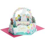 Hallmark Carte de Pâques pop-up 3D avec panier de Pâques et lapin, blanc, rose, bleu, enfants