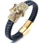 Bracelets dorés en or à motif loups en cuir 24 carats fait main look fashion pour homme 
