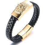 Bracelets dorés en or à motif lions en cuir 24 carats fait main look fashion pour homme 