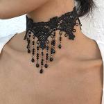 Colliers noirs en dentelle à strass en dentelle look gothique pour femme 