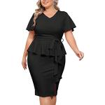 Robes de cocktail noires au genou à manches trois-quart Taille XXL plus size look fashion pour femme 