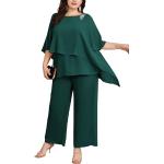 Tailleurs pantalon de soirée vert foncé en mousseline à strass Taille 3 XL plus size look fashion pour femme 
