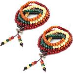 Bracelets multicolores en bois à perles à motif Bouddha en bois look asiatique pour femme 