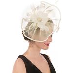 Chapeaux Fedora de mariage beiges en fil filet à motif fleurs Taille M look fashion pour femme 