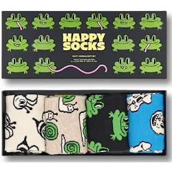 Happy Socks 4-Pack Happy Animals, chaussettes drôles et originales avec imprimé animaux, coffret cadeaux avec des chaussettes crew multicolore pour homme et femme taille 36-40