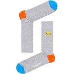 Happy Socks Mixte Ribbed Embroidery Smiley Sock Calcetines, Gray-Azul-Naranja, 41-46 EU