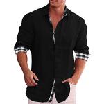 Chemises noires à carreaux à motif Afrique sans repassage à manches longues Taille XXL plus size look médiéval pour homme 