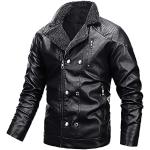 Vestes de moto  d'automne noires en cuir synthétique à col montant Taille 3 XL plus size look fashion pour homme 