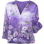 Chemisiers violets à fleurs à manches longues à manches longues à col rond Taille XL look casual pour femme 