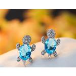 Boucles d'oreilles pendantes pour la fête des mères bleues en cristal à clous à motif tortues look fashion pour femme 