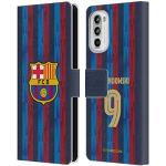 Head Case Designs sous Licence Officielle FC Barcelona Robert Lewandowski 2022/23 Joueurs Home Kit Coque en Cuir à Portefeuille Compatible avec Motorola Moto G52