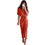 Robes de soirée longues d'automne orange en polyester à manches courtes Taille L look fashion pour femme 
