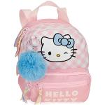 Sacs à dos scolaires roses à pompons Hello Kitty avec poches extérieures look fashion pour enfant 