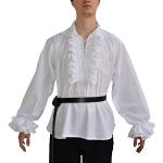 Chemises blanches en coton à volants à jabot lavable en machine à manches longues Taille M look médiéval pour homme 