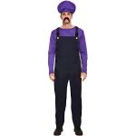 HENBRANDT Déguisement de mauvais plombier violet pour homme - Taille XL - Style rétro années 80 - Violet + noir - Costume de moustache - Taille unique XL