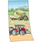 Serviettes de bain Herding beiges nude en velours à motif tracteurs 75x150 pour enfant 