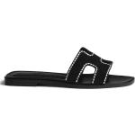 Sandales plates Hermès noires à strass seconde main à bouts ouverts Pointure 40,5 pour femme 