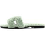 Sandales plates Hermès vert menthe en cuir à motif moutons seconde main à bouts carrés Pointure 41 pour femme 