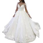 Robes de mariée col v blanc d'ivoire en tulle à manches longues à col en V Taille XXS look fashion pour femme en promo 