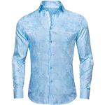 Chemises bleus clairs à motif paisley en soie à manches longues Taille XXL look casual pour homme 