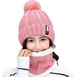 Bonnets de ski roses en polaire à pompons Taille M look fashion pour femme 