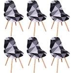 Housses de chaise noires à rayures extensibles en lot de 6 scandinaves 