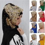 Hijabs vert d'eau en mousseline à strass look fashion pour femme 