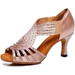 Chaussures de tango Hipposeus beiges en daim à strass respirantes à bouts ouverts Pointure 40 avec un talon entre 7 et 9cm classiques pour femme 