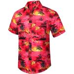 Chemises hawaiennes rouges en polyester à manches courtes Taille XL look casual pour homme 