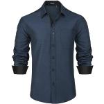 Chemises unies bleu marine à manches longues à double col Taille XXL classiques pour homme 