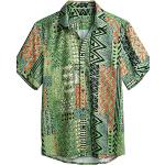 Chemises hawaiennes vertes tropicales à manches courtes Taille XL look casual pour homme 