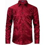 Chemises de mariage rouges à motif paisley en satin en soie à manches longues Taille L look Hip Hop pour homme 