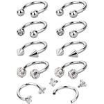 Piercings anneau gris acier en acier en diamant en lot de 10 classiques 