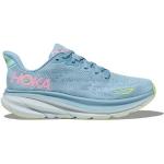Chaussures de running Hoka Clifton bleu canard en fil filet légères pour femme en promo 
