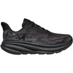 Chaussures de running Hoka Clifton noires en fil filet légères pour femme en promo 