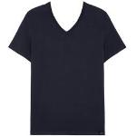 T-shirts col V HOM bleu marine en lyocell tencel éco-responsable à manches courtes à col en V Taille S pour femme 