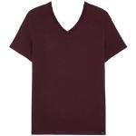 T-shirts col V HOM rouge bordeaux en lyocell tencel éco-responsable à manches courtes à col en V Taille S pour femme 