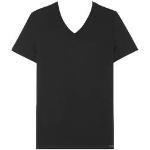 T-shirts col V HOM noirs en lyocell tencel éco-responsable à manches courtes à col en V Taille S pour femme 