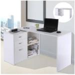 Homcom Bureau d'angle bureau droit modulable 2 en 1 bureau informatique tiroirs x 3 + 2 niches MDF blanc