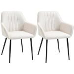 Homcom Chaises de visiteur design scandinave - lot de 2 chaises - pieds effilés métal noir - assise dossier accoudoirs ergonomiques lin crème