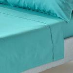Draps plats Homescapes turquoise en coton hypoallergéniques 