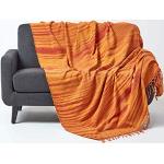 Couvre-lits Homescapes orange à rayures en coton à franges lavable en machine 150x200 cm 